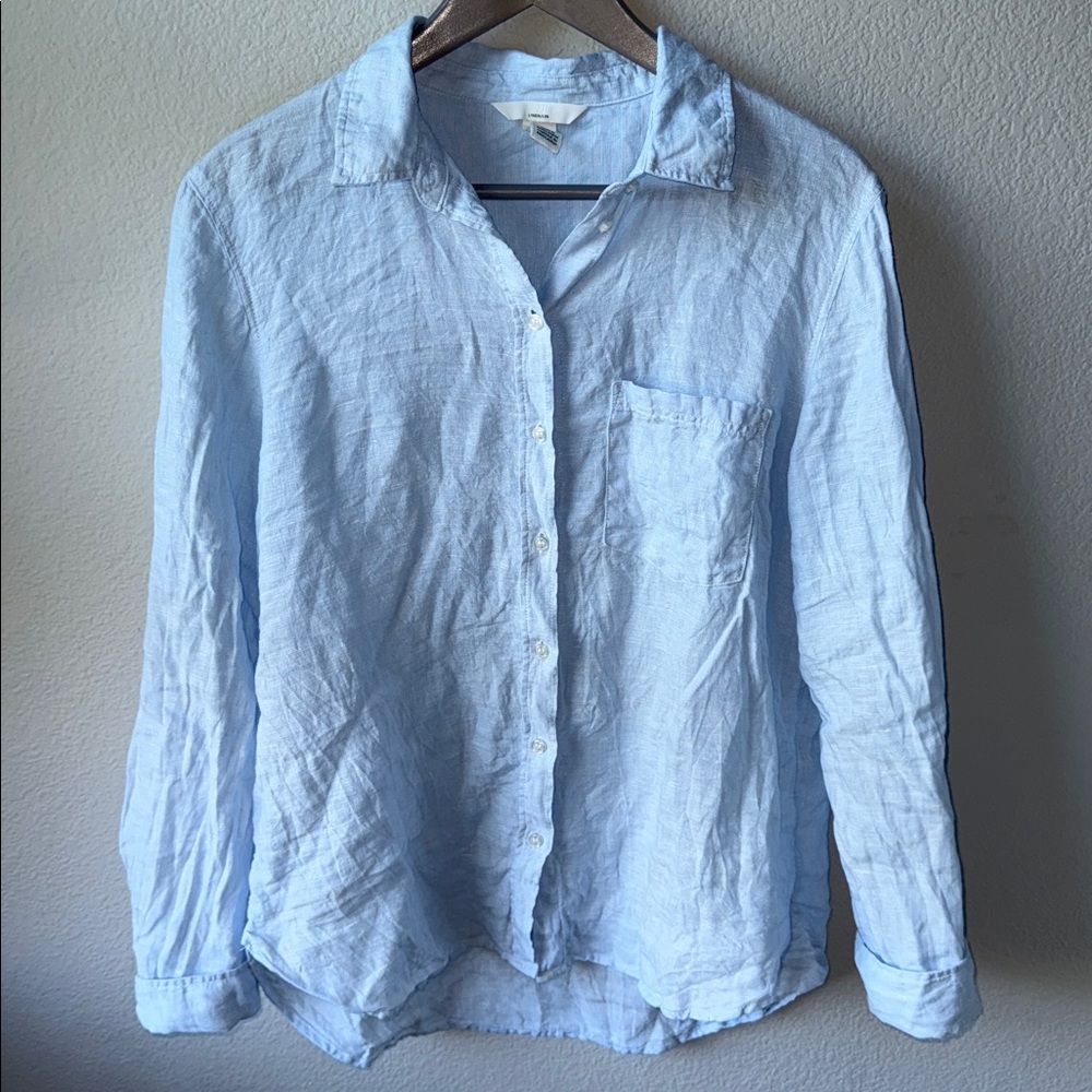 Linen Light Blue Button Up Shirt